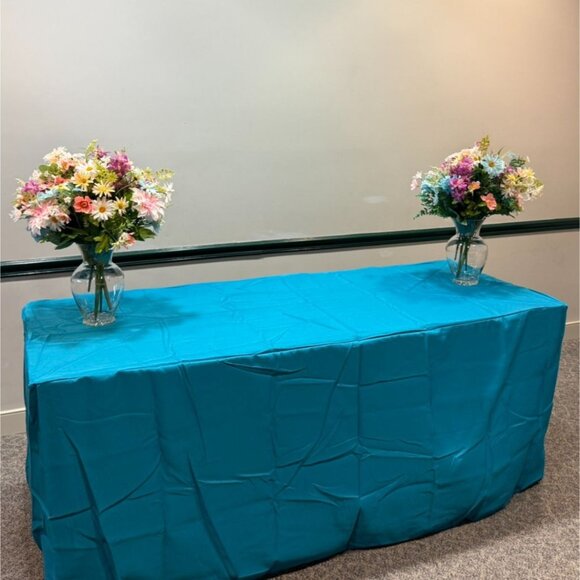 Fitted Cloth Tablecloth 6 Ft Floor Length Caribbean Blue Durable Reusable NEW - Picture 9 of 12